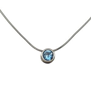 Blue Topaz Round Pendant Necklace – Sterling Silver (20” Chain) 💙